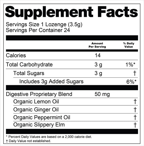 Supplement facts label for Digestive Blend with various ingredients listed.