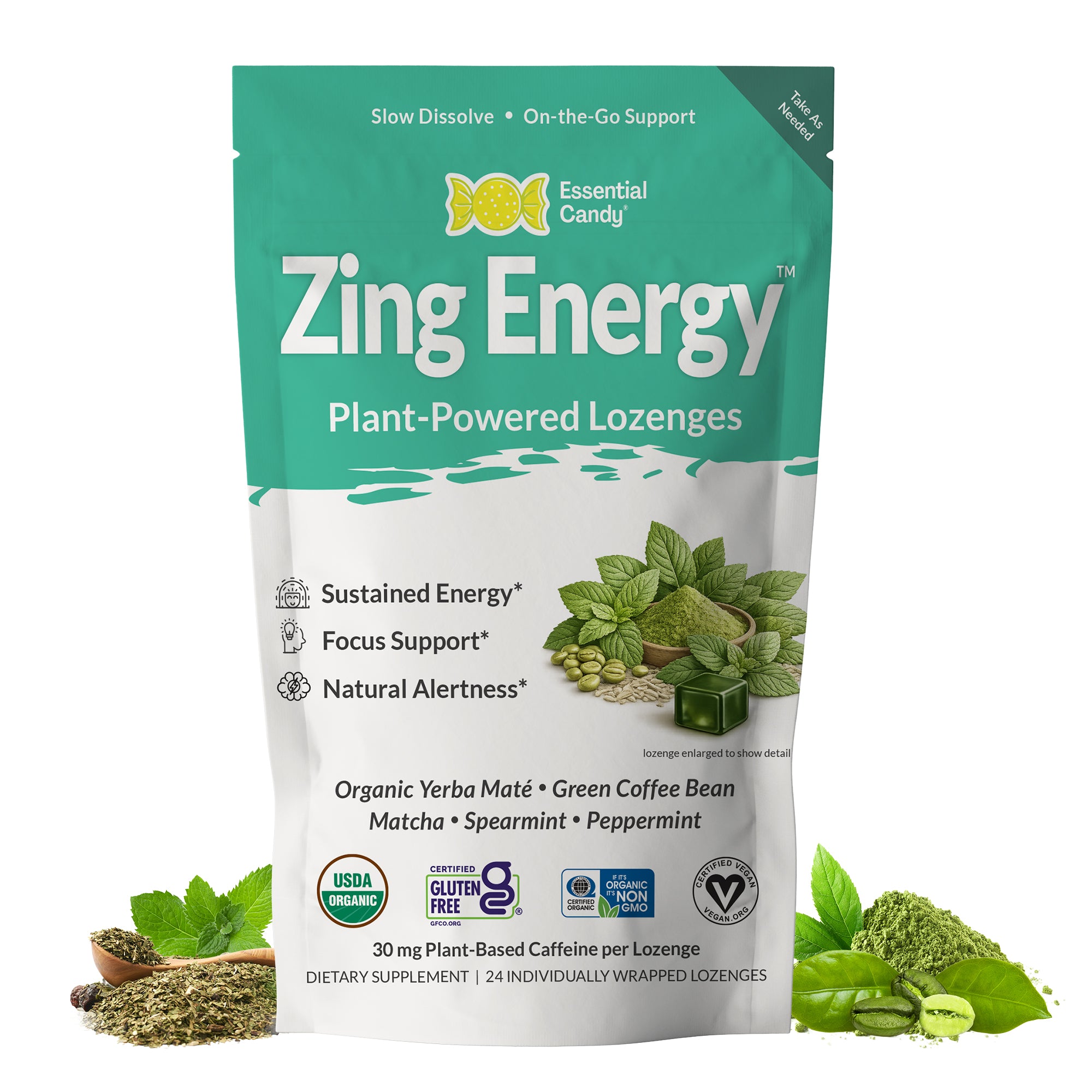 Zing Energy™ Lozenges | Natural Caffeine Boost Matcha– Essential Candy