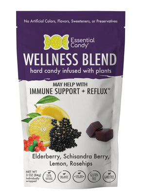 Wellness Blend Organic Hard Candy with Elderberry, Schisandra Berry, Lemon and Rosehips - Essential Candy