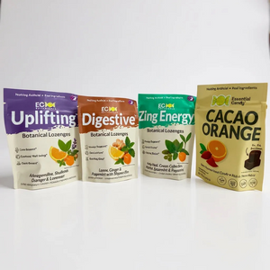 Essential Candy Small Bag Display - Uplifting, Digestive, Zing Energy, Cacao Orange