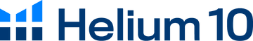 Helium 10 logo with blue geometric icon and bold text on white background