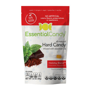 EssentialCandy Holiday Blend Chocolate Peppermint organic hard candy packaging