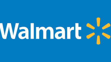 Walmart logo with white text and yellow spark icon on a blue background