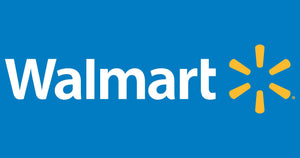 Walmart logo in white text with yellow spark symbol on blue background