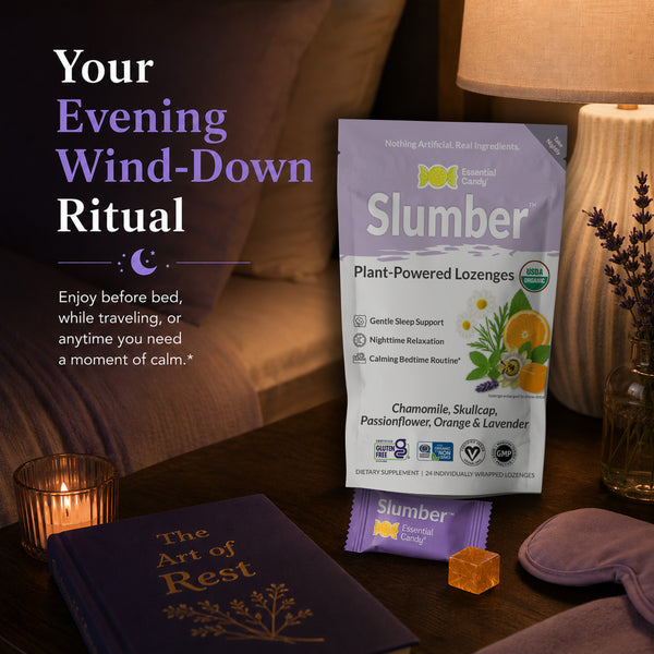 Slumber™ Botanical Lozenges – Relaxation and Restful Sleep Support – Organic Chamomile, Valerian Root, Skullcap, Passionflower, Lavender and Orange – Gluten-Free, Non-GMO, Vegan*