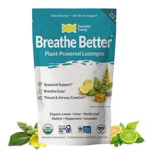 Breathe Better Botanical Lozenges front of bag.