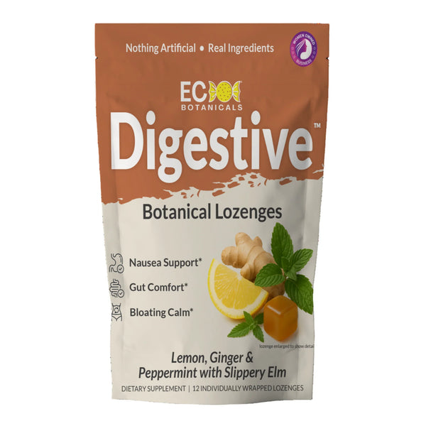 Pack of Essential Candy Digestive Botanical Lozenges on a white background