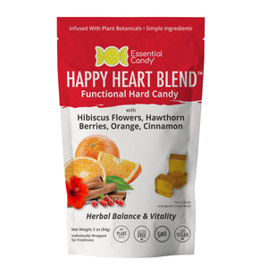 Happy Heart Blend Functional Hard Candy with Hibiscus Flowers, Hawthorn Berries, Orange, Cinnamon - Essential Candy