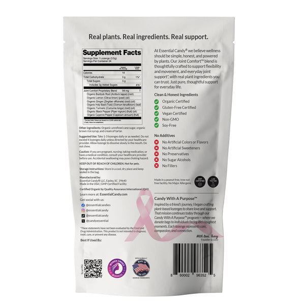 Joint Comfort back of bag with Supplement Facts