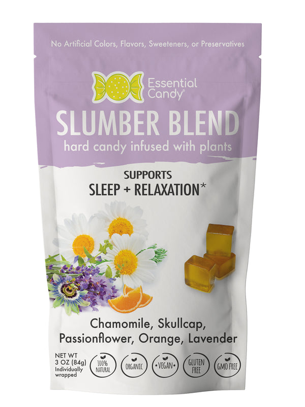 Slumber Sleep Blend Organic Hard Candy with Chamomile, Skullcap, Passionflower, Orange, Lavender - Essential Candy