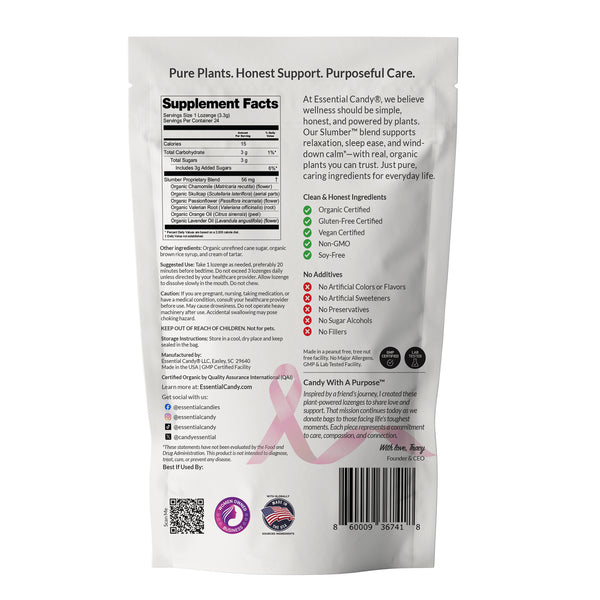 Slumber™ Botanical Lozenges – Relaxation and Restful Sleep Support – Organic Chamomile, Valerian Root, Skullcap, Passionflower, Lavender and Orange – Gluten-Free, Non-GMO, Vegan*