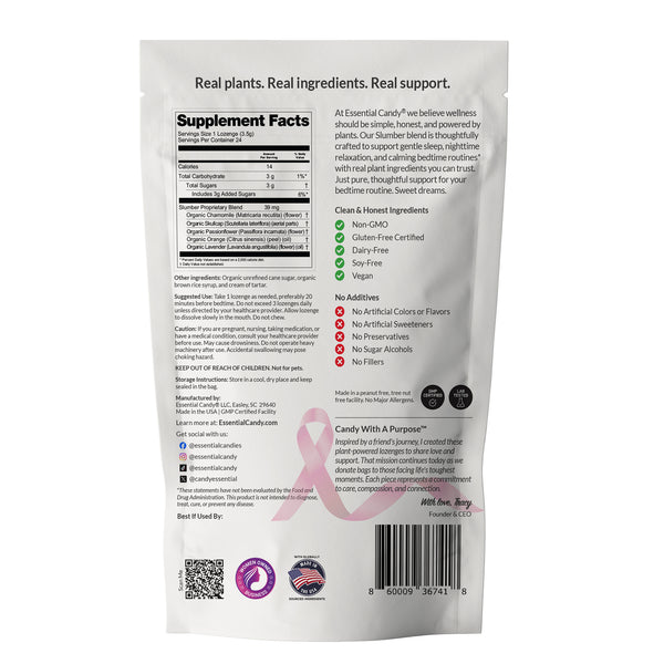 Slumber™ Botanical Lozenges – Relaxation & Restful Sleep Support – Organic Chamomile, Skullcap, Passionflower, Lavender & Orange – Gluten-Free, Non-GMO, Vegan*