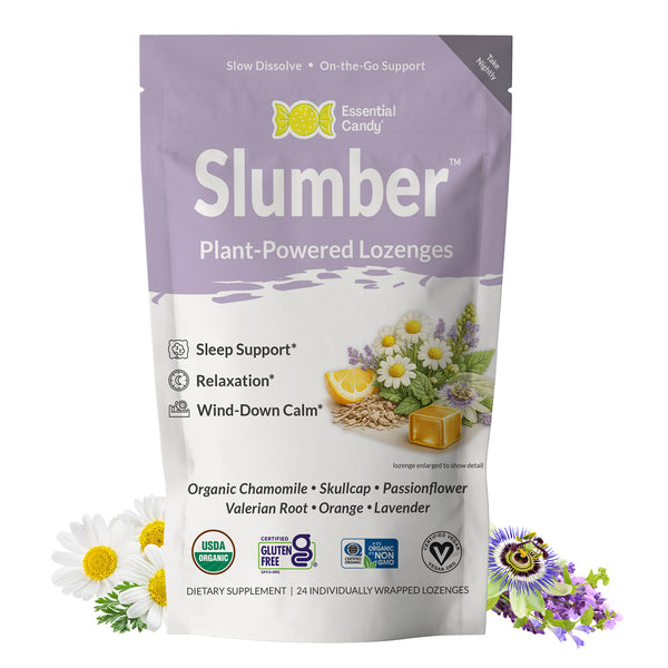 Slumber™ Botanical Lozenges – Relaxation and Restful Sleep Support – Organic Chamomile, Valerian Root, Skullcap, Passionflower, Lavender and Orange – Gluten-Free, Non-GMO, Vegan*