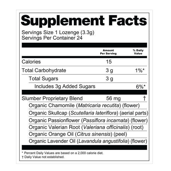 Slumber Supplement Facts Panel