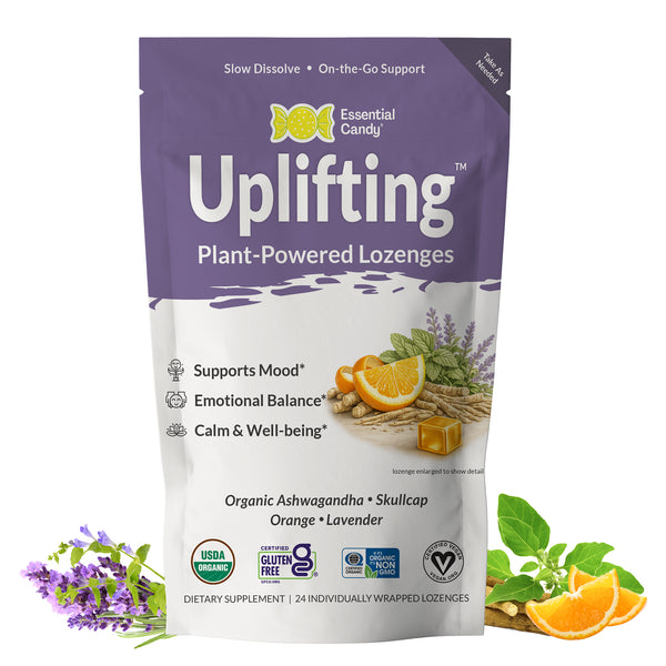Uplifting™ Botanical Lozenges – Calm & Mood Support – Organic Ashwagandha, Skullcap, Orange & Lavender – Gluten-Free, Non-GMO, Vegan*