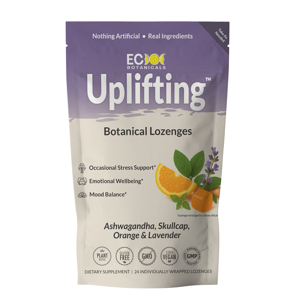 Packaging of EC Botanicals by Essential Candy Uplifting Botanical Lozenges on a white background