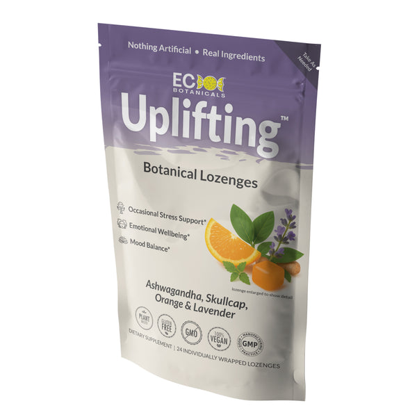 Packaging of EC Botanicals by Essential Candy Uplifting Botanical Lozenges on a white background