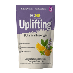 Uplifting Blend Botantical lozenges front of standup pouch 1.5 ounce bag