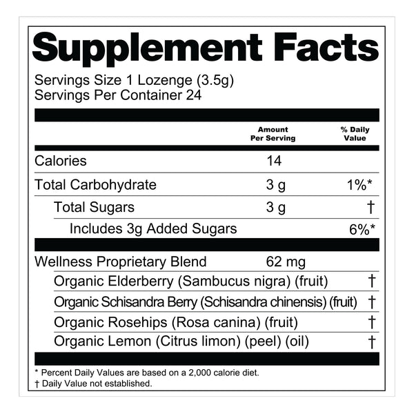 Uplifting Supplement facts label for a lozenge product with nutritional information.