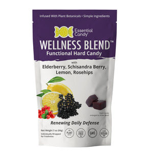 Wellness Blend Functional Hard Candy with Elderberry, Schisandra Berry, Lemon and Rosehips - Essential Candy