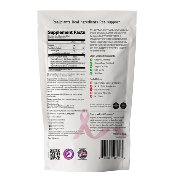 Wellness Supplement package with visible supplement facts and branding on a white background