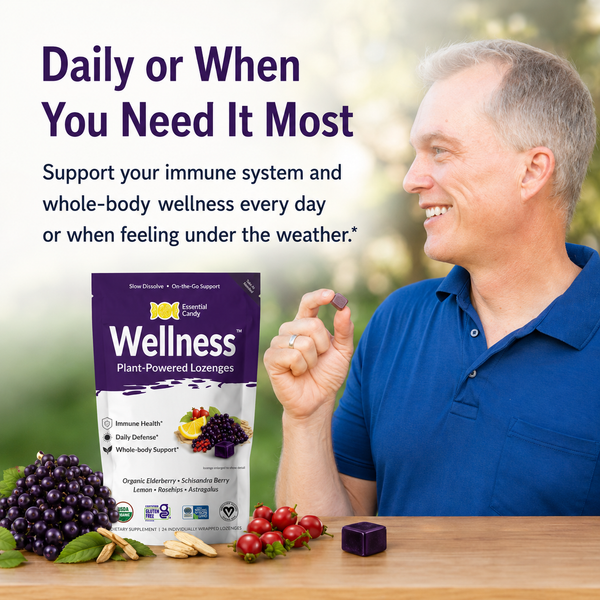 Wellness™ Botanical Lozenges – Daily Immune and Seasonal Support – Organic Elderberry, Astragalus, Schisandra, Lemon and Rosehips – Gluten-Free, Non-GMO, Vegan*