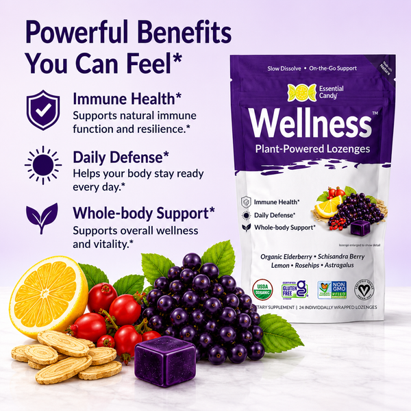 Wellness™ Botanical Lozenges – Daily Immune and Seasonal Support – Organic Elderberry, Astragalus, Schisandra, Lemon and Rosehips – Gluten-Free, Non-GMO, Vegan*
