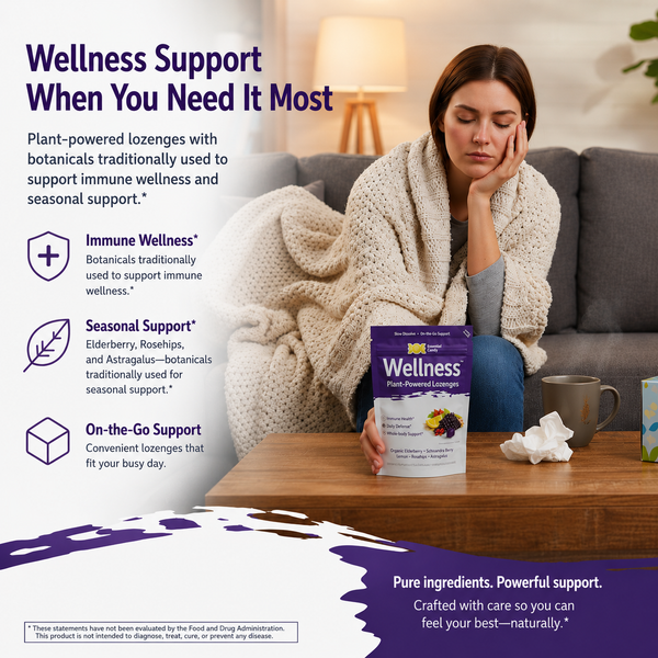 Wellness™ Botanical Lozenges – Daily Immune and Seasonal Support – Organic Elderberry, Astragalus, Schisandra, Lemon and Rosehips – Gluten-Free, Non-GMO, Vegan*