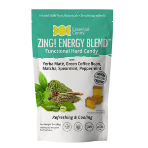 Zing Energy Blend Functional Hard Candy with Yerba Mate, Green Matcha, Green Coffee Bean, Spearmint, Peppermint - Essential Candy