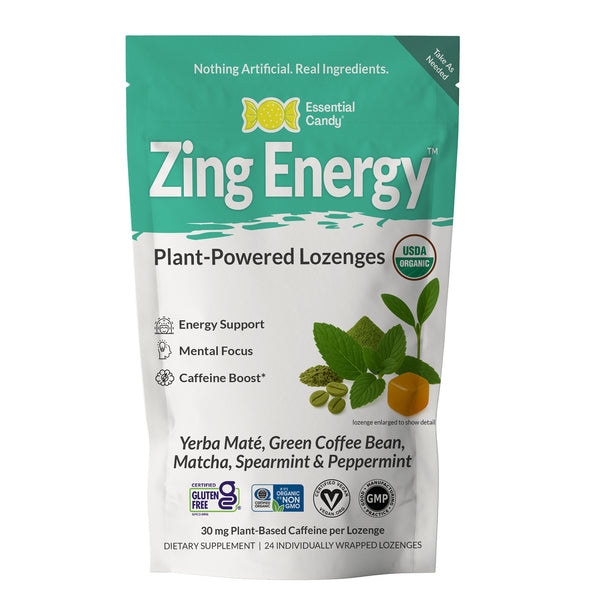 Zing Energy plant-powered lozenges packaging on a white background