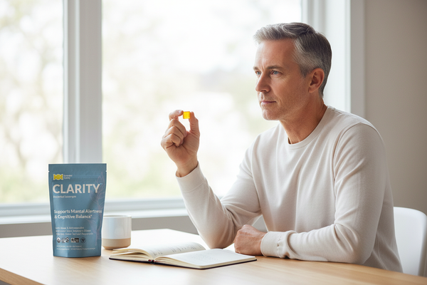 Clarity - Man at Desk enjoying lozenge