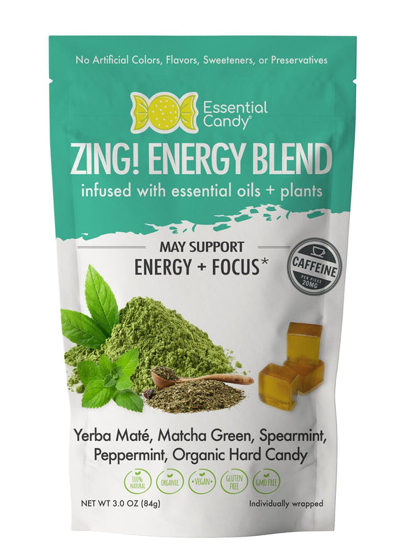 Zing! Energy Blend Organic Hard Candy with Yerba Mate´, Green Matcha, Spearmint and Peppermint - Essential Candy