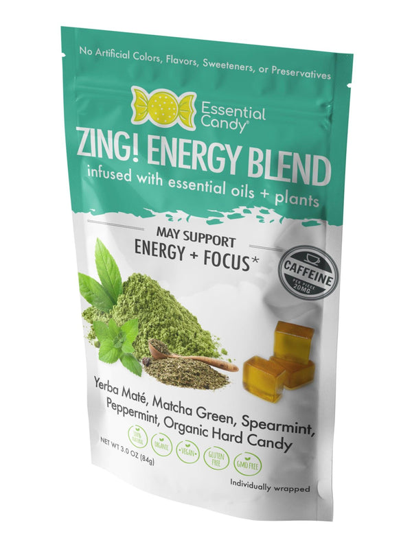 Zing! Energy Blend Organic Hard Candy with Yerba Mate´, Green Matcha, Spearmint and Peppermint - Essential Candy
